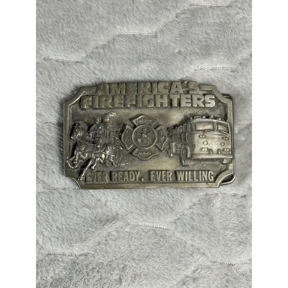 Siskiyou America's Firefighters Belt Buckle Vintage 1983 Pewter S-27 Oregon USA